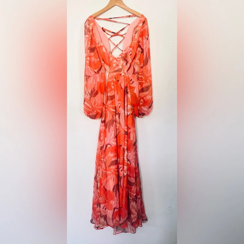 Elegant Orange Floral Midi Dress - Picture 5 of 16